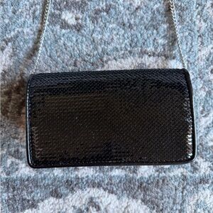 MANGO Black Sequin Crossbody Clutch